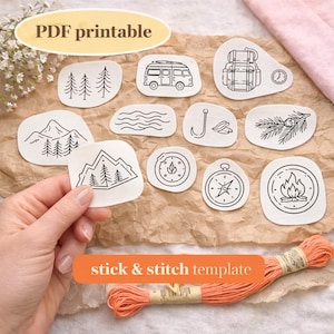 Outdoor Embroidery Patterns, Camping Stick and Stitch Embroidery, Printable Stick n Stitch Template, Men Hand Embroidery PDF