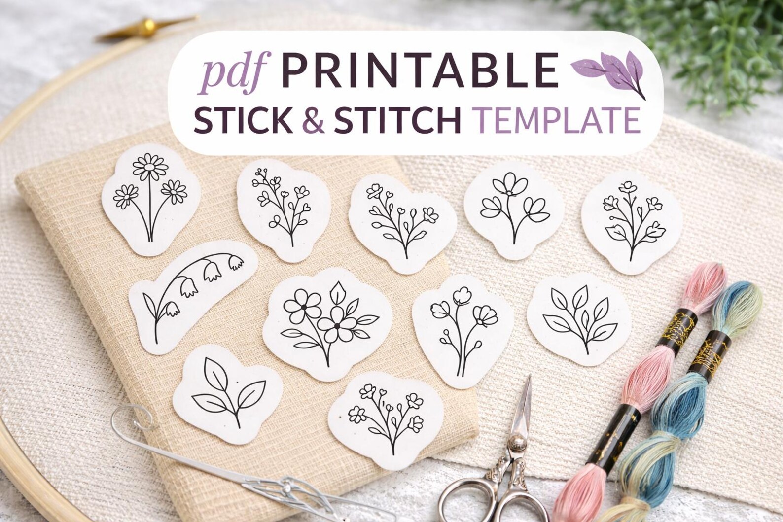 Wildflower Embroidery Pattern PDF Bundle, Printable Stick and Stitch ...