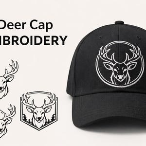 Deer Hat Embroidery Designs Bundle, Printable Stick & Stitch Cap Templates, Stag Head Logo Embroidery Pattern PDF, Hat Embroidery Designs