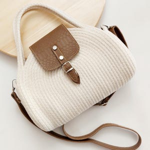 Sac à bandoulière écologique en corde de coton fait main de luxe avec pochette en similicuir
