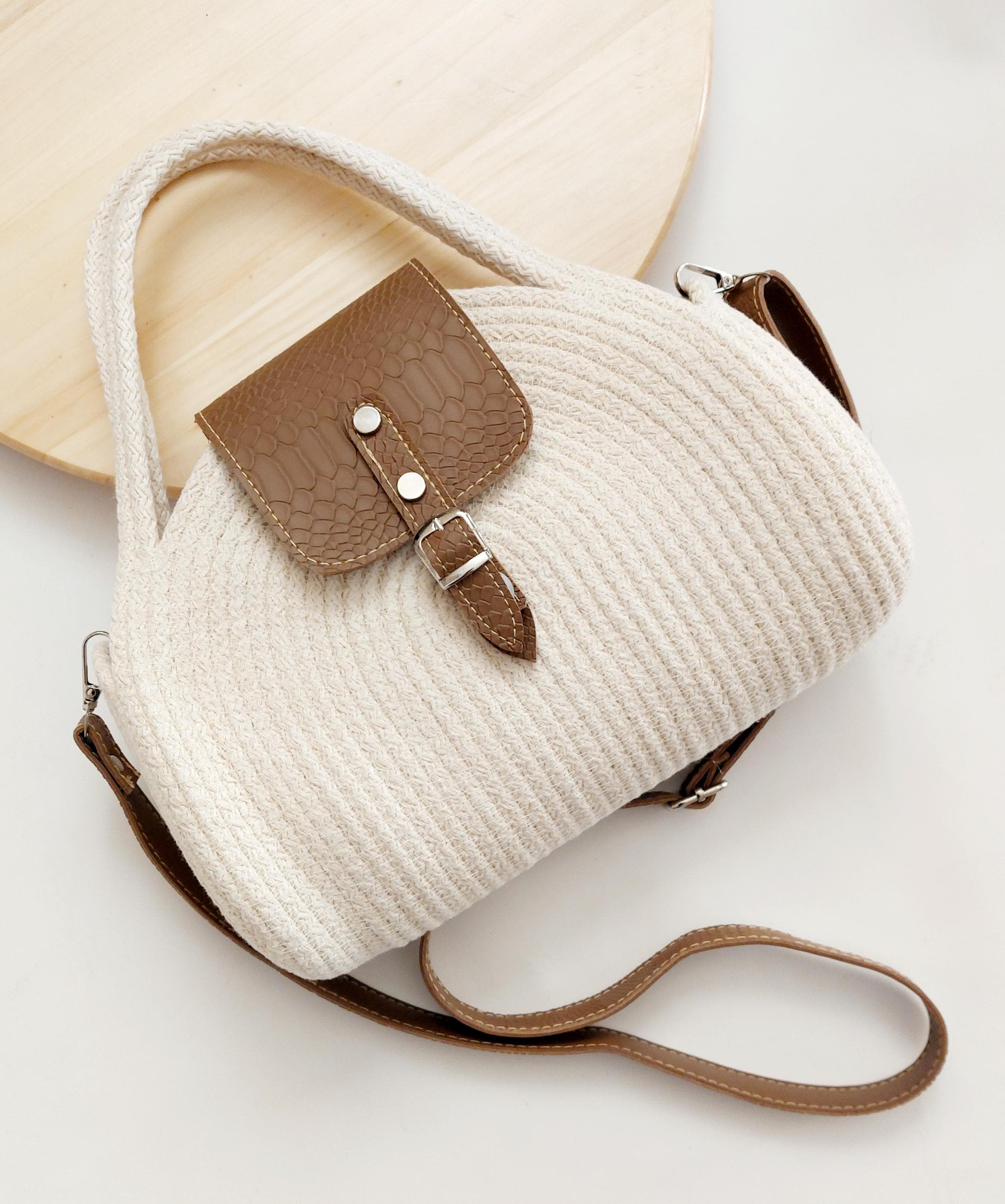 バッグ Synthetic Leather Rope Handle Bag Leather Rope Bag - Etsy Canada