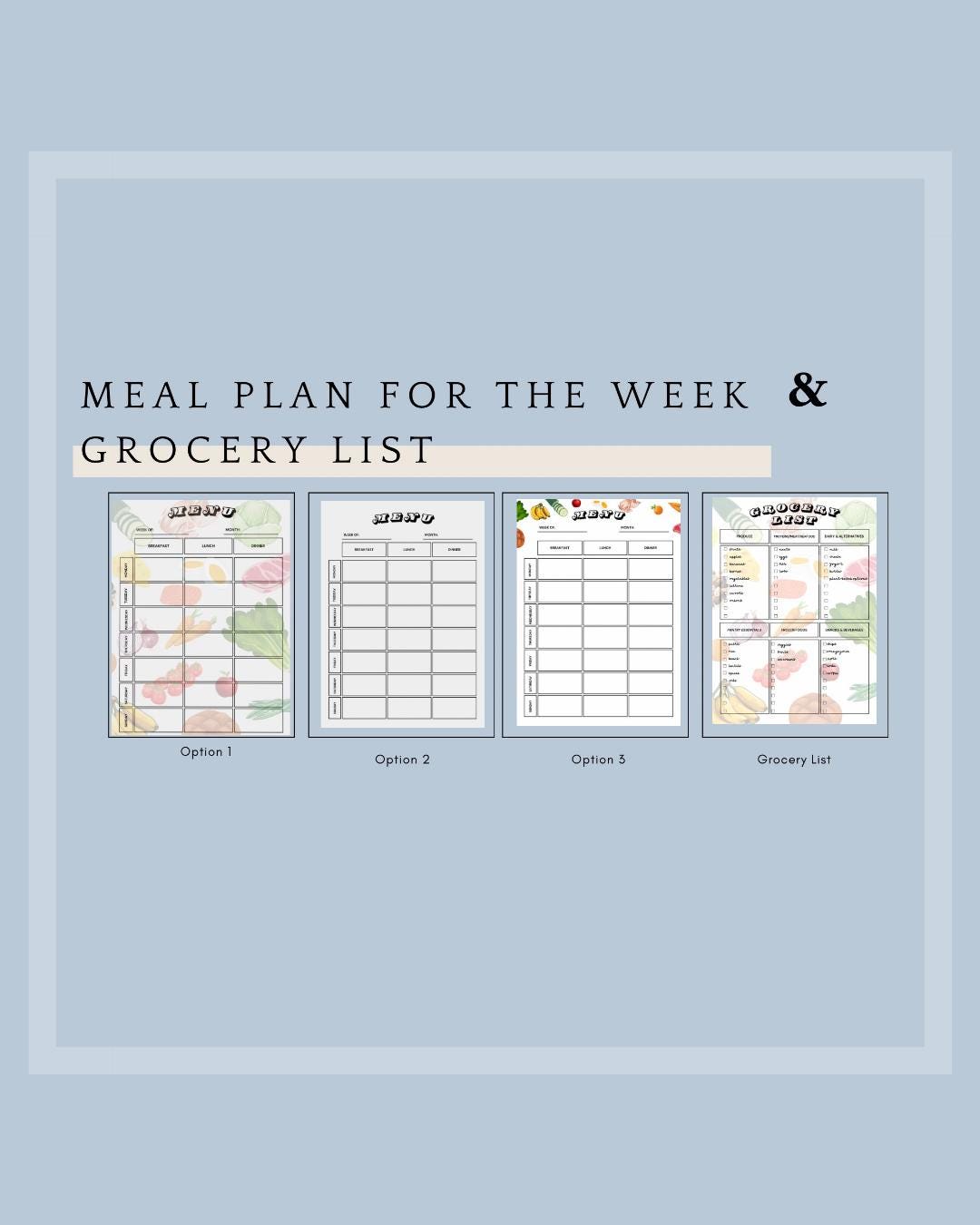 Weekly Meal Planner | Printable Menu Template | Digital Download - Etsy