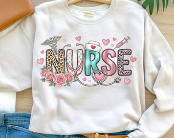 Nurse Sublimation Design | Pink Leopard Print Nursing Clipart | Stethoscope, Caduceus PNG | Medical RN Gift Graphic for T-Shirts & Tumblers
