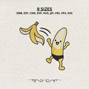 Funny Banana Embroidery Design, Peeled Food Machine Embroidery File, Cartoon Stitch Pattern Dst Pes