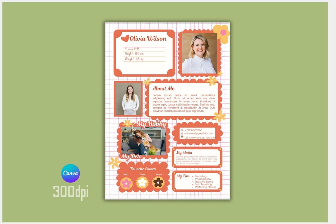 Editable Personal Profile Canva Template |printable Biography Sheet ...
