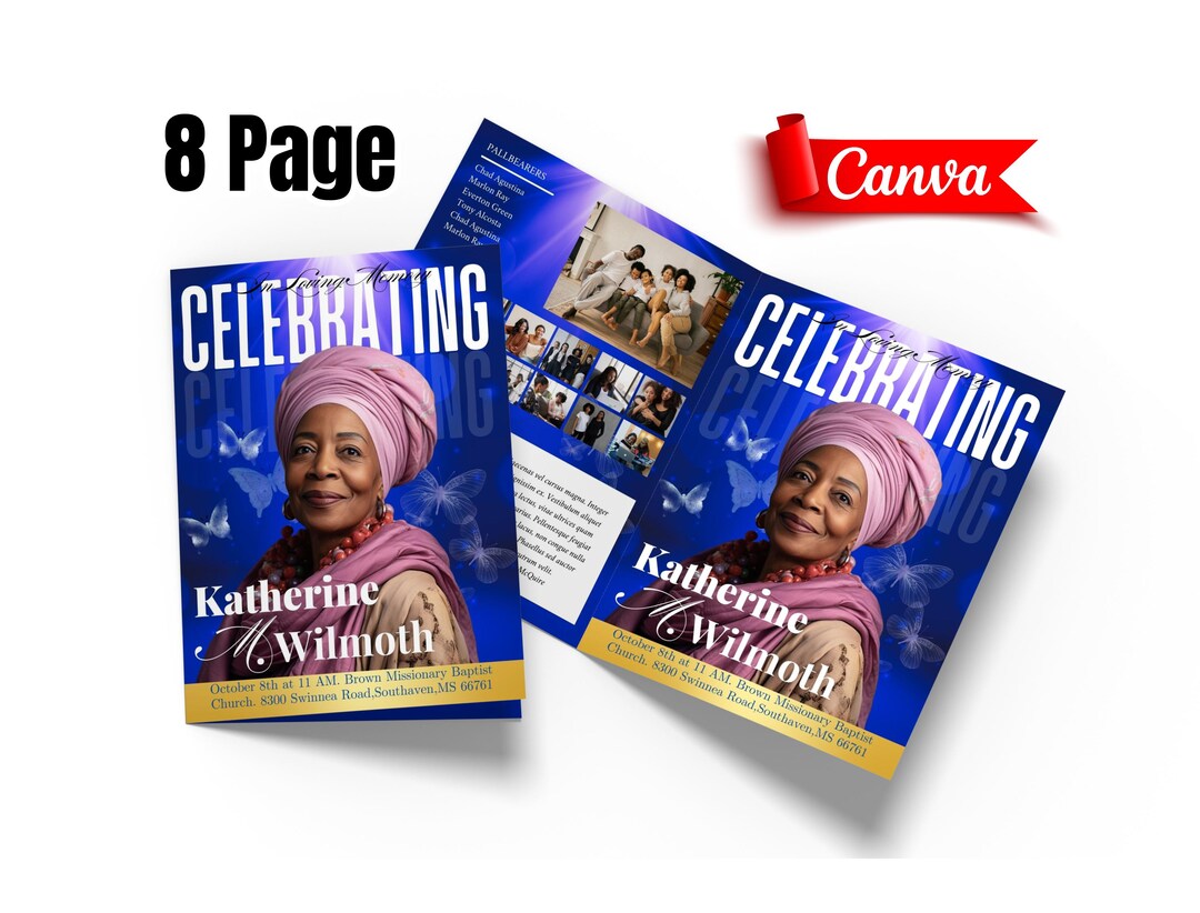 Blue Celebration of Life Funeral Program Template | in Loving Memory Bi ...