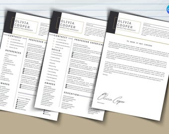 Plantilla de CV de marketing personalizable en Canva, CV empresarial moderno con carta de presentación, CV de gerente profesional