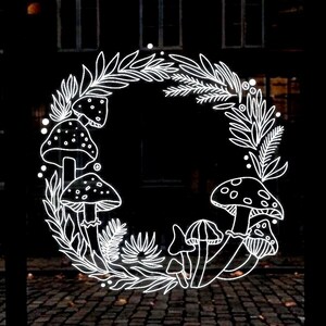Guirlanda de Cogumelos Estêncil, Molde Cottagecore Floresta para Janela Giz Líquido, Decoração Vitrine Café