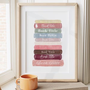 Plantilla personalizada de Canva para pila de libros: acuarela romántica, regalo personalizado para lectores, póster digital.