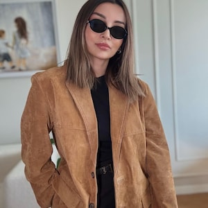 90s Brown Suede Leather Blazer: Minimalist Western Cowgirl Coat