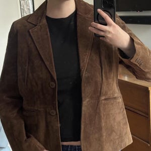 Women&#39;s Brown Suede Leather Blazer Oversized Vintage-Inspired Jacket Soft Real Leather Coat for Chic Streetwear Office Easter Gift
