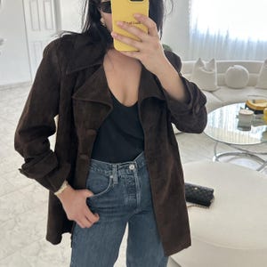 Vintage Brown Suede Leather Blazer Western Style Women&#39;s Coat