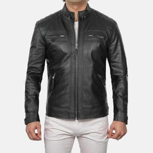 Mens Genuine Leather Biker Jacket Classic Diamond Black Jacket | Vintage Black Distressed Lambskin Motorcycle Jackets for Men