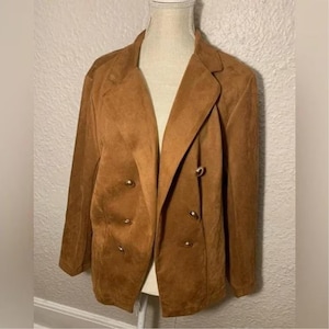 Vintage Brown Suede Leather Blazer: 90s Western Cowgirl Coat