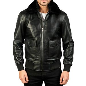 Blouson en cuir noir pour homme - Blouson motard en cuir de mouton véritable - Blouson moto en cuir pour homme - Blouson moto en cuir pour homme - Cadeau pour lui