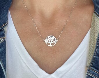 Sterling Silver Tree of Life Necklace, Handmade Silver Keepsake Jewelry Gift for Mom