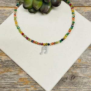 Colorful Crystal Beaded Pendant Necklace with Music Note Charm for Piano Teacher Gift, Music Gift for a Girl or Woman, Piano Recital Gift