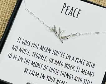 Sterling Silver Dove Necklace, Peace Affirmation Jewelry, Encouraging Gift for a Friend