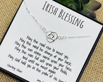 Irish Blessing Necklace, Celtic Knot Necklace, Sterling Silver Chain, Affirmation Jewelry, Encouraging Gift for Her, Gift for Irish Woman