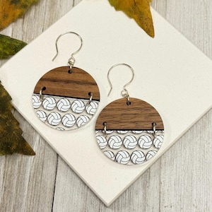 Volleyball Earrings, Volleyball Mom Earrings, Sports Mom Jewelry, Handmade Gift for Volleyball Coach from Players, Boho Wood Volleyball