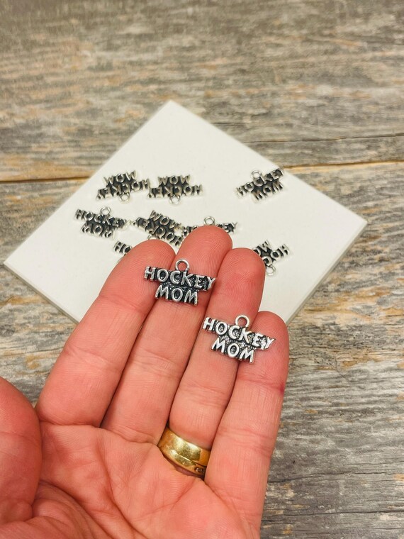 Silver Hockey Mom Charm for Jewelry Making Supplies, Bulk Charms