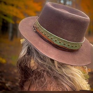 Vintage festival hat wool hat Brown Brown Felt Wool Hat for Men Vintage. Vintage Stingy Brim  main image 3