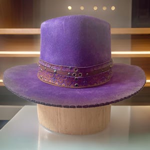 Distressed vintage style Fedora Hat /Artistic Hat/ Purple felt hat