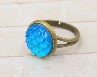 Blue Mermaid Ring - Adjustable Ring - Blue Boho Ring - Blue Ring Gift