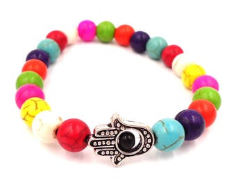 Rainbow Bracelet - Hamsa Bracelet - Mala Bracelet - Mala Prayer Beads - Meditation Bracelet - Meditation Beads - Hippie Bracelet - Buddha