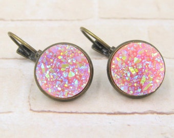 Pink Druzy Earrings - Druzy Dangle Earrings