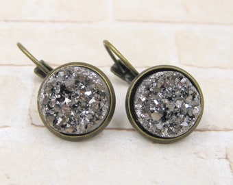 Gunmetal Druzy Earrings - Druzy Dangle Earrings