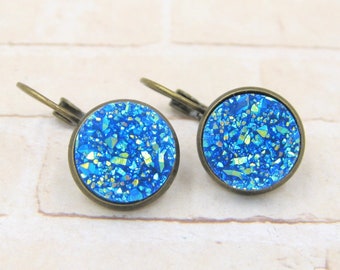 Blue Druzy Earrings - Druzy Dangle Earrings