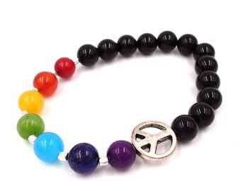 Peace Bracelet - Peace Charm Bracelet - Energy Bracelet - Chakra Bracelet - Yoga Jewelry - Mala Beads - Gemstone Jewelry - Chakra Jewelry