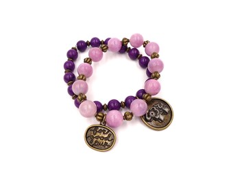 Purple Jade Bracelet - Wife Gift - Gift for Her - Crystals Bracelet - Charm Bracelet - Bohemian Bracelet - Elephant Bracelet - Jade Stone