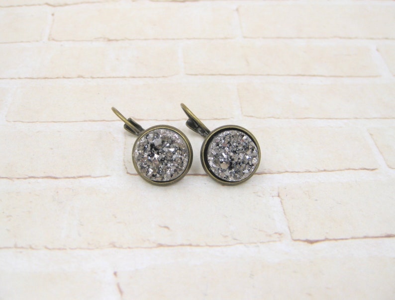 Gunmetal Druzy Earrings Druzy Dangle Earrings image 2