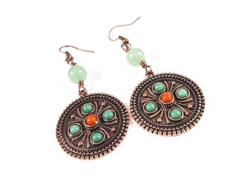 Jade Earrings - Copper Dangle Earrings
