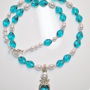 Lab Created Blue Topaz and Pearl Pendant Necklace, Petite Pearl & Topaz Pendant Necklace