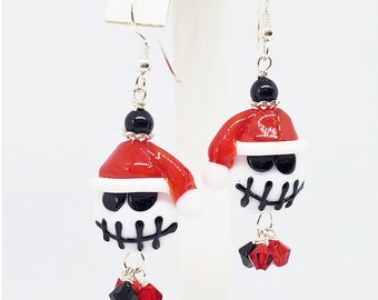 Skull Santa Earrings, Christmas Earrings ,Nightmare Before Xmas Earrings, Holiday Earrings, Fun Holiday Earrings, Skull Earrings, Gift