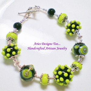 Lampwork Bracelet,Black & Olive Green Bracelet, Funky Bracelet, Bumpy Bead Bracelet, Statement Bracelet, Glass Bead Bracelet, Gift Bracelet