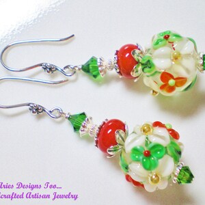 Flora Balll Earrings in Red, Green and White
