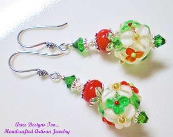 Flora Balll Earrings in Red, Green and White