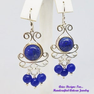 Blue Lapiz Earrings,Sterling Silver Filigree Earrings with Blue Lapiz Stone ,Blue Dangle Earrings, Gemstone Earrings
