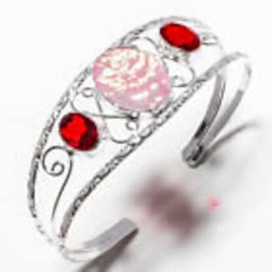 Labbtillverkat armband i sterlingsilver med rosa opal och granat för stor handled