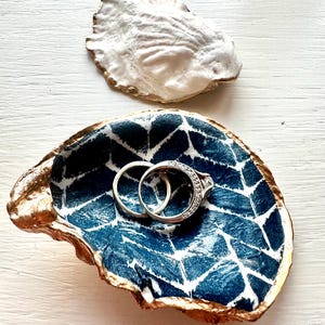 Handcrafted Oyster Shell Ring Dish: Something Blue Coastal Decor