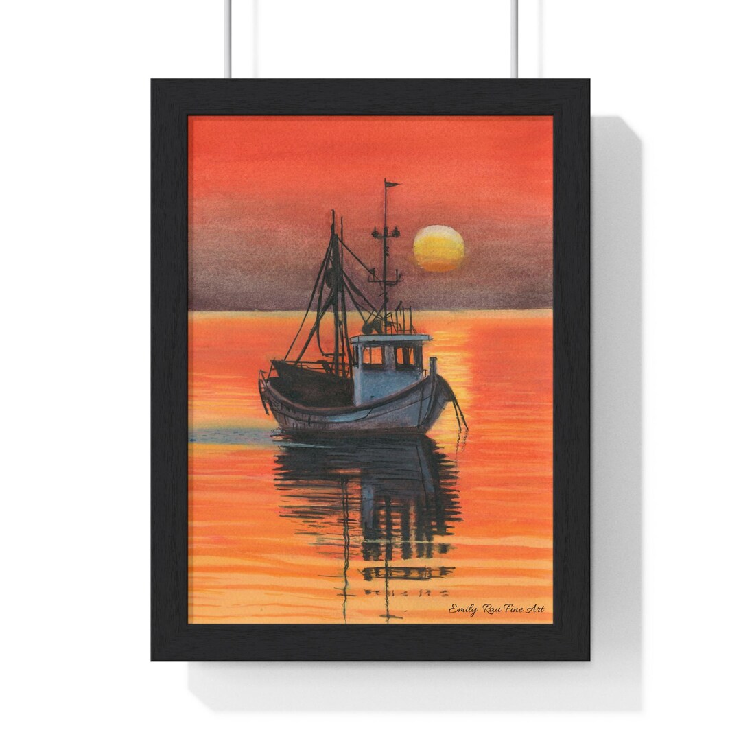 Poster Pêche Au Coucher De Soleil – Poisson Sport Pêche Mur Décoration Chambre Bureau