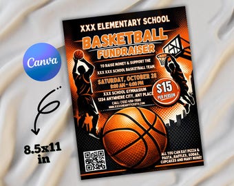 Editable Basketball Fundraiser Flyer: School Event Canva Template, Sports Game Poster