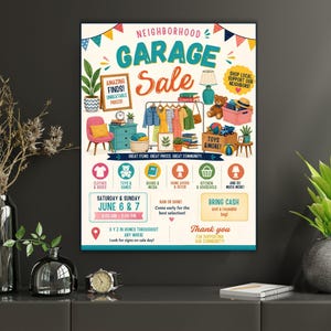 Editable Garage Sale Flyer, Printable PTA PTO Flyer, School Church Fundraiser, Neighborhood Rummage Sale Event Poster Flyer CANVA Template image 8