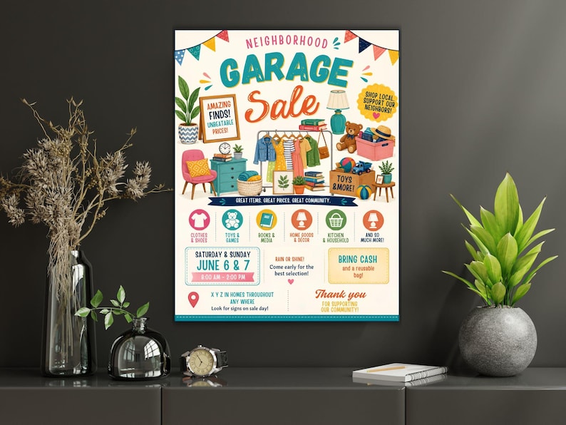 Editable Garage Sale Flyer, Printable PTA PTO Flyer, School Church Fundraiser, Neighborhood Rummage Sale Event Poster Flyer CANVA Template image 8
