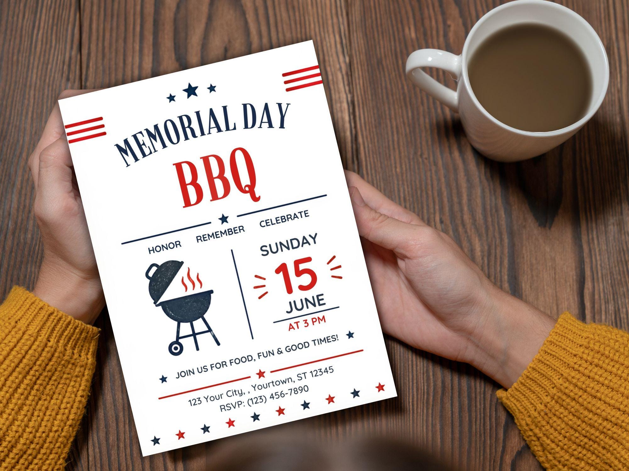 Memorial Day BBQ Invite Template, Memorial Day Barbecue Canva Editable ...