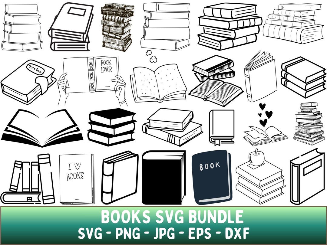 Books SVG Bundle: Clipart, Silhouette, Cut Files (digital Download) - Etsy